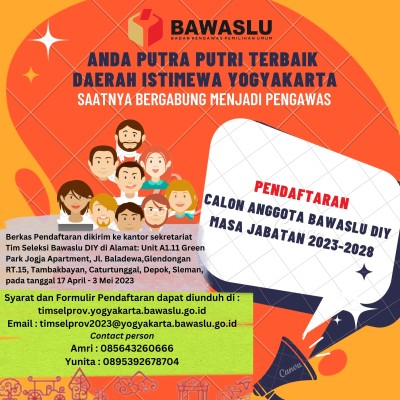 Pengumuman Pendaftaran Calon Anggota Bawaslu Daerah Istimewa Yogyakarta Tahun 2023 - 2028